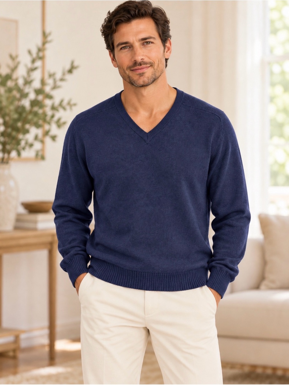 Mc George for liberty Men's V-Neck navy cotton Sweater size EU42/large